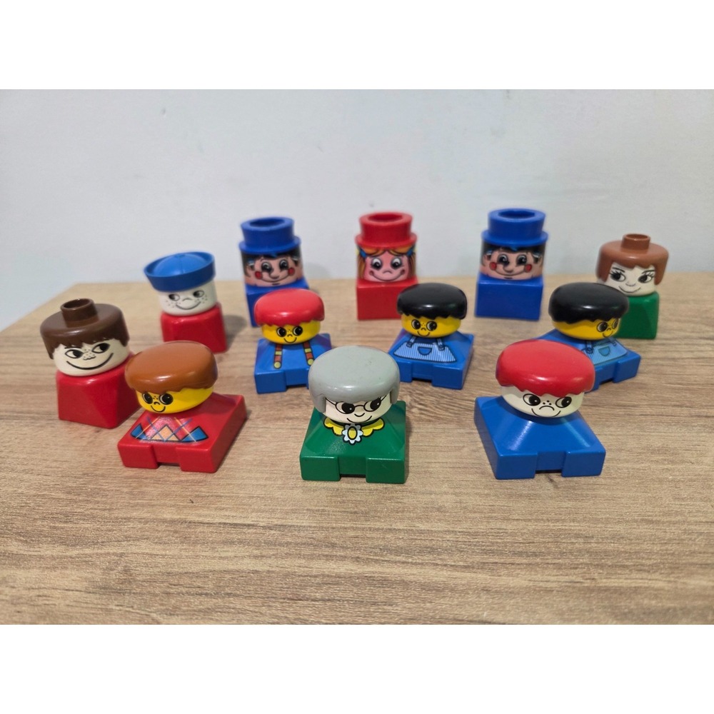 Vintage 80s LEGO Duplo Mega Bloks People Square Base Figure Lot Set of 12